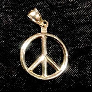 New solid 14k large size dimensional white gold peace sign pendant